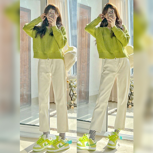◈[당일발송] 캐주얼 크롭 니트 집업 가디건+일자핏 코튼 팬츠 2SET[CD2637_PT4754]